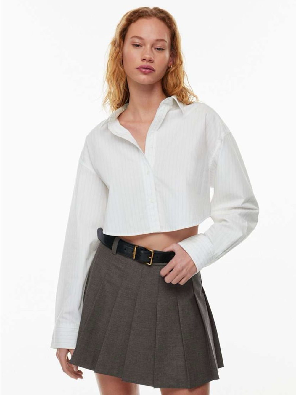 NWOT Aritzia Sunday Best Poppy Poplin Cropped Button Down White & Blue Striped